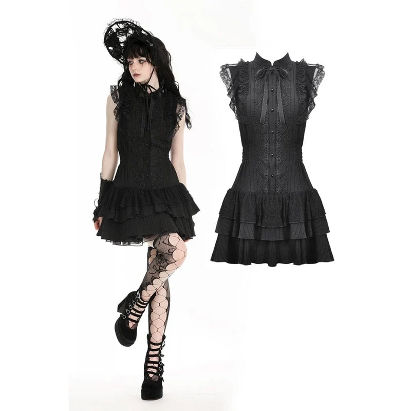 Gotisches Heimkehrkleid mit Cheongsam-Kragen und Rüschen für Damen
