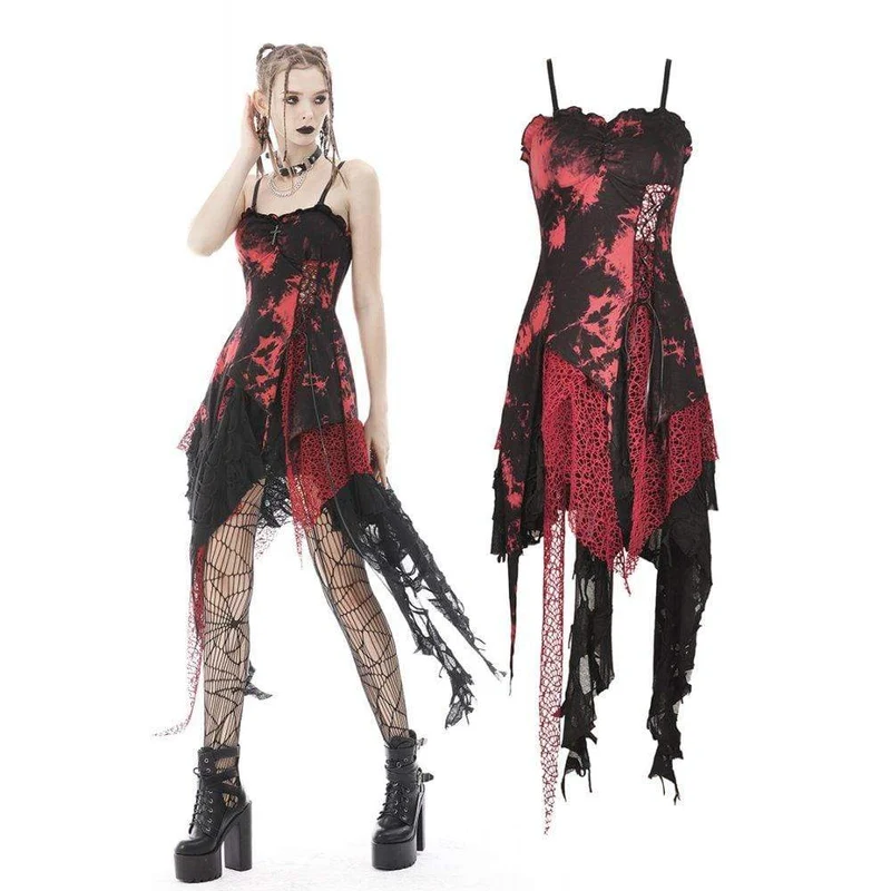 Damen Punk Unregelmäßiges Tie-dyed Splice Slip Dress Hochzeitskleid