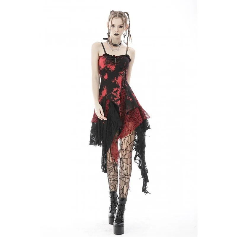 Damen Punk Unregelmäßiges Tie-dyed Splice Slip Dress Hochzeitskleid