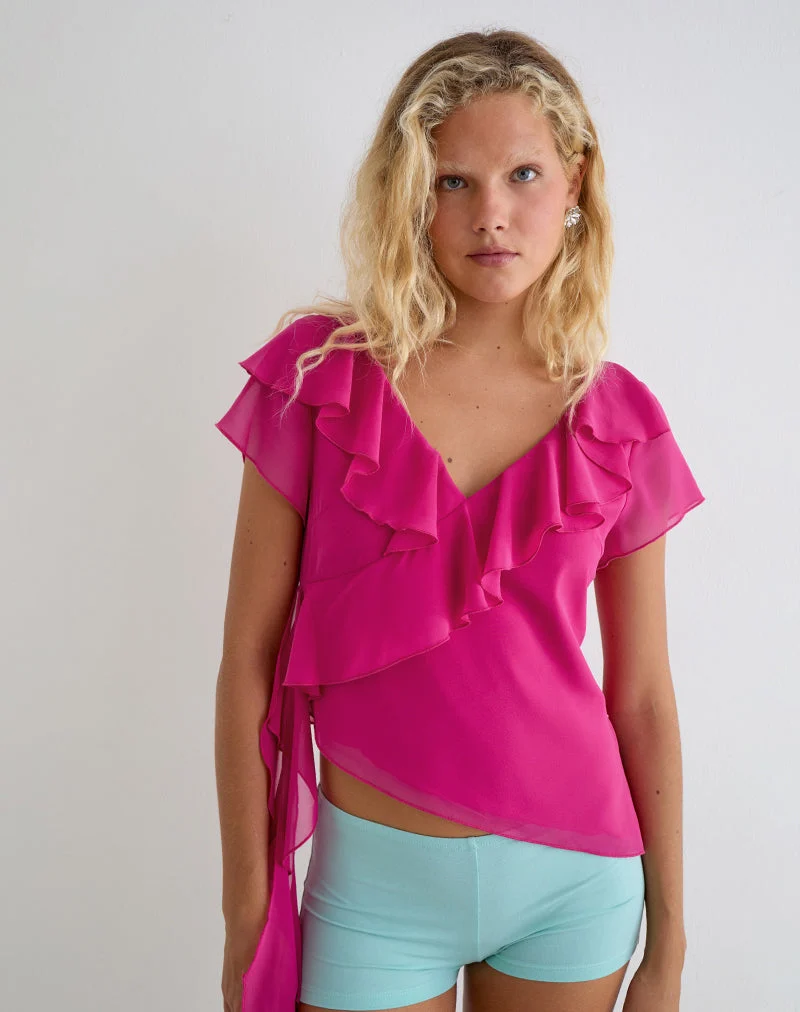 Riksa-Top aus Chiffon in Pink mit Drapierung