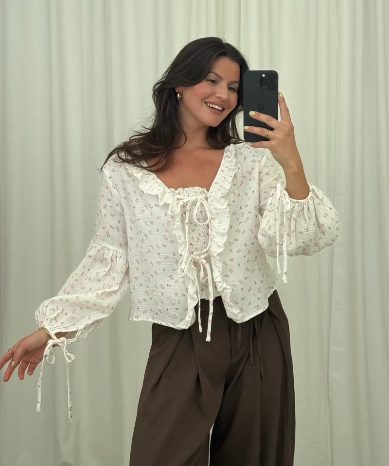 Musselin Bluse Solea Weiß Rosa