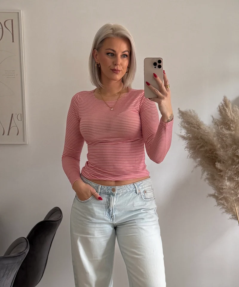 Viskose/Kaschmir Oberteil Leona Streifen Rosa
