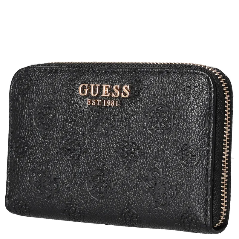 Guess Ella Logo SLG Medium Zip - Cartera 4cc 14 cm (black logo)