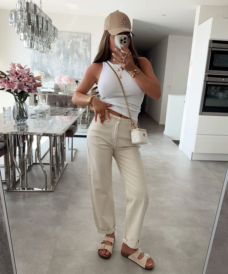 Stretch Mom Jeans Leava Beige