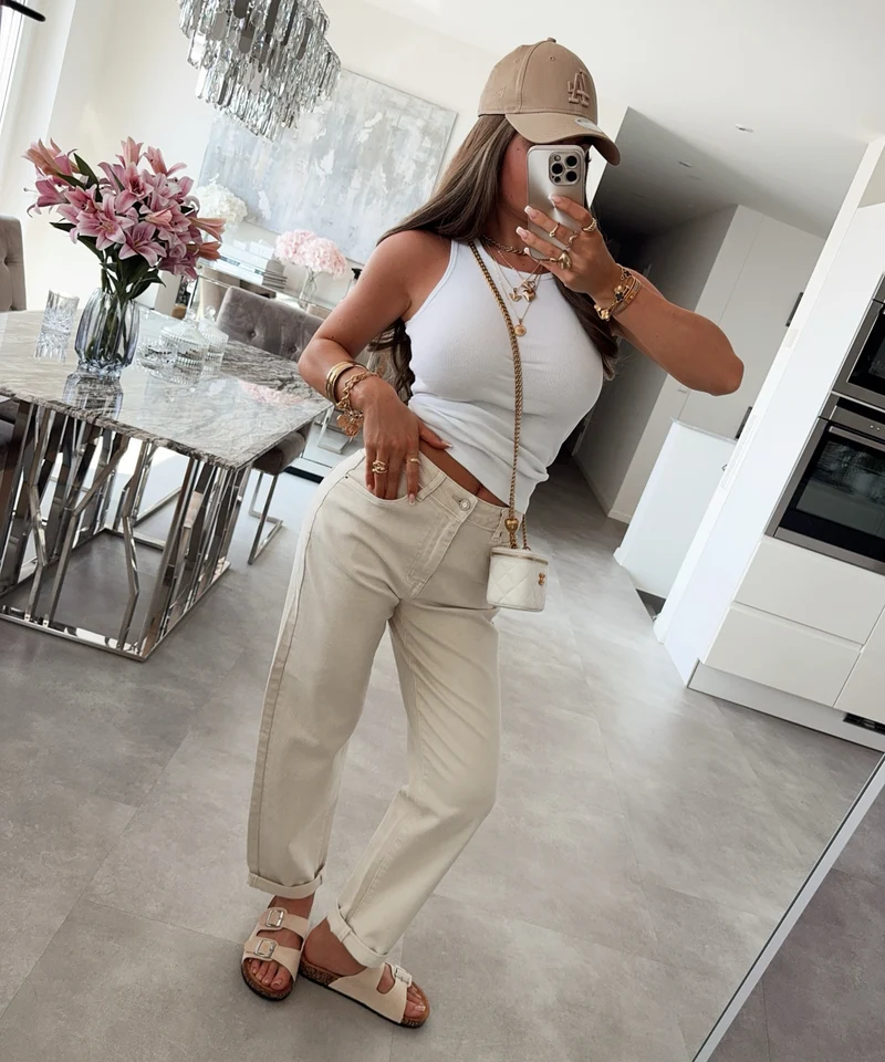 Stretch Mom Jeans Leava Beige