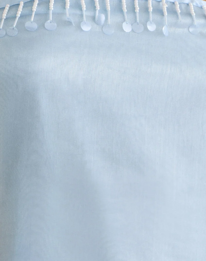 Top „Vars“ aus hellblauem Satin-Organza