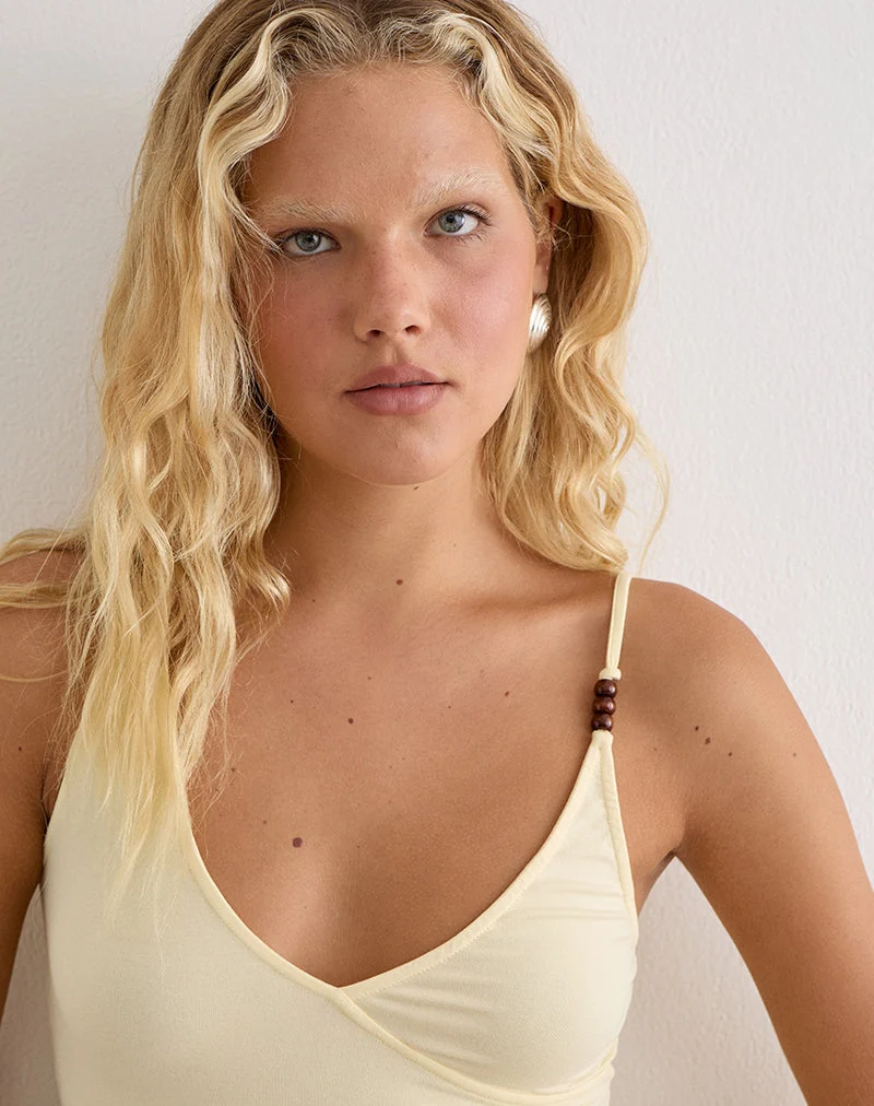 Fara-Top mit Perlen aus Jersey in der Farbe „Lemon“
