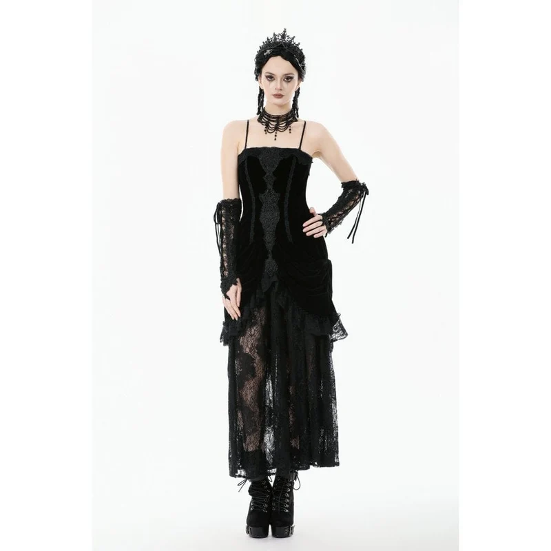 Gothic-Brautkleid für Damen mit besticktem Spitzensaum und Raffungen