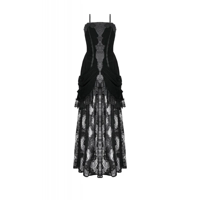 Gothic-Brautkleid für Damen mit besticktem Spitzensaum und Raffungen