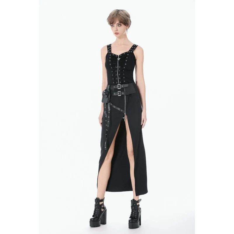 Punk-Tanktop für Damen mit Ösen, Used-Look, Schnürung und Reißverschluss