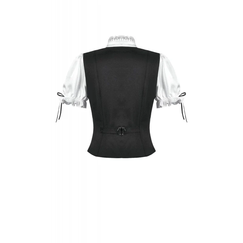 Gothic-Damenbluse mit zweifarbiger Spitze, Rüschen und Stehkragen