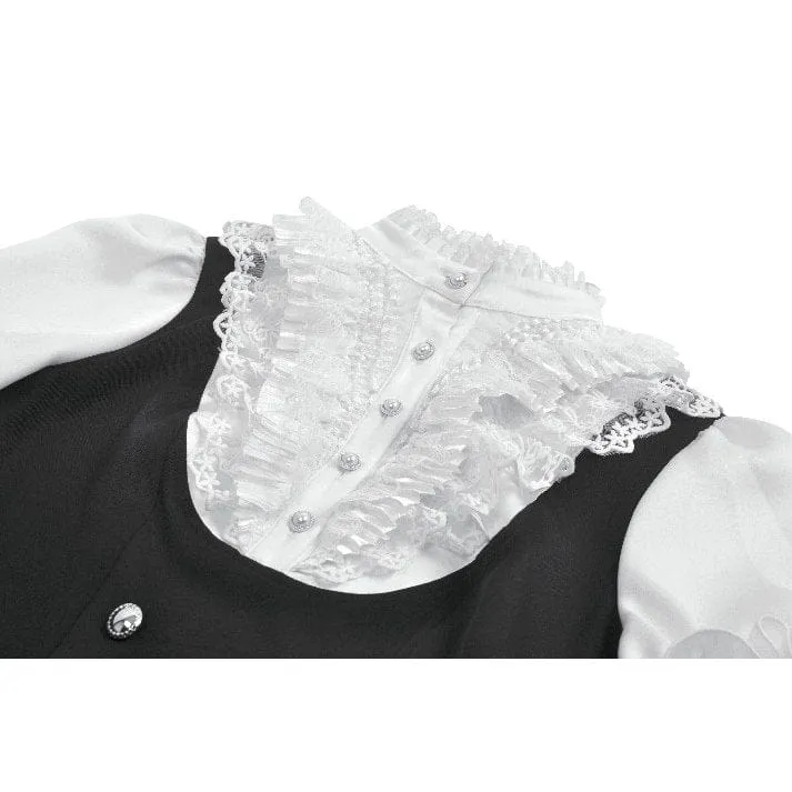 Gothic-Damenbluse mit zweifarbiger Spitze, Rüschen und Stehkragen