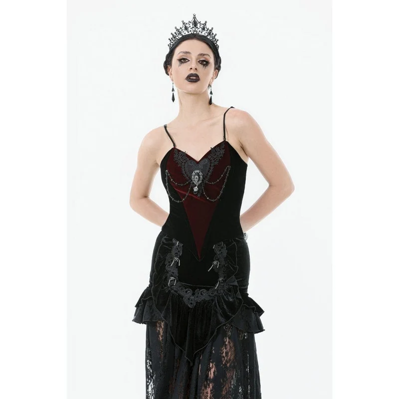 Gothic-Überbrustkorsett aus Samt mit Metallkette in Kontrastfarbe für Damen