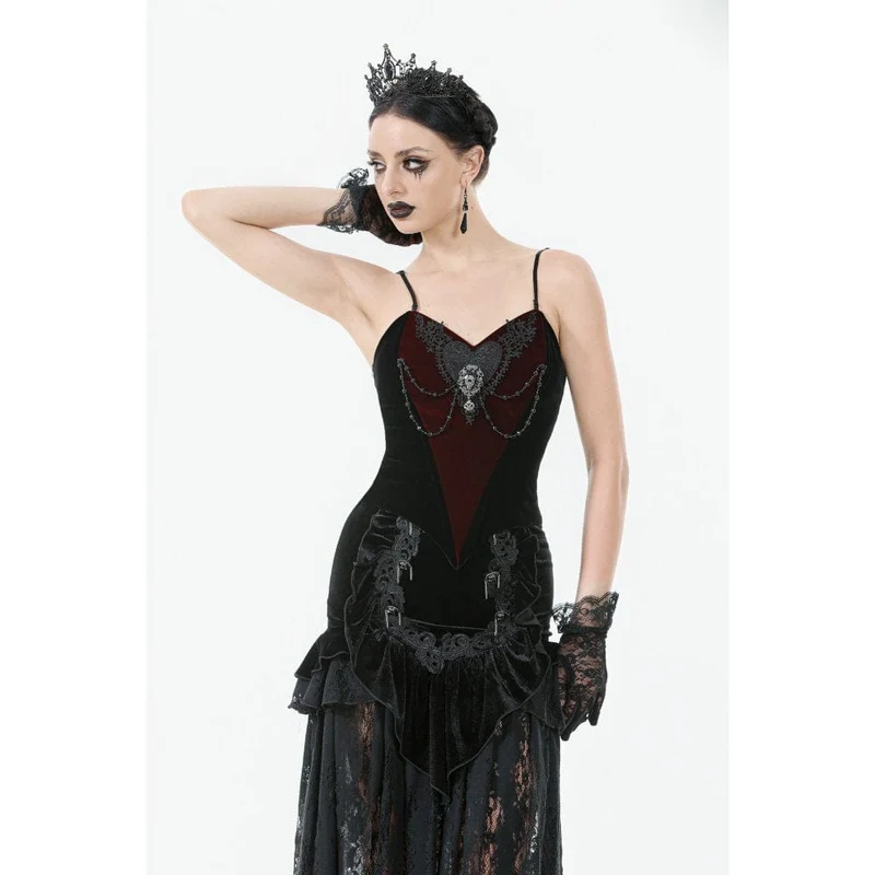 Gothic-Überbrustkorsett aus Samt mit Metallkette in Kontrastfarbe für Damen