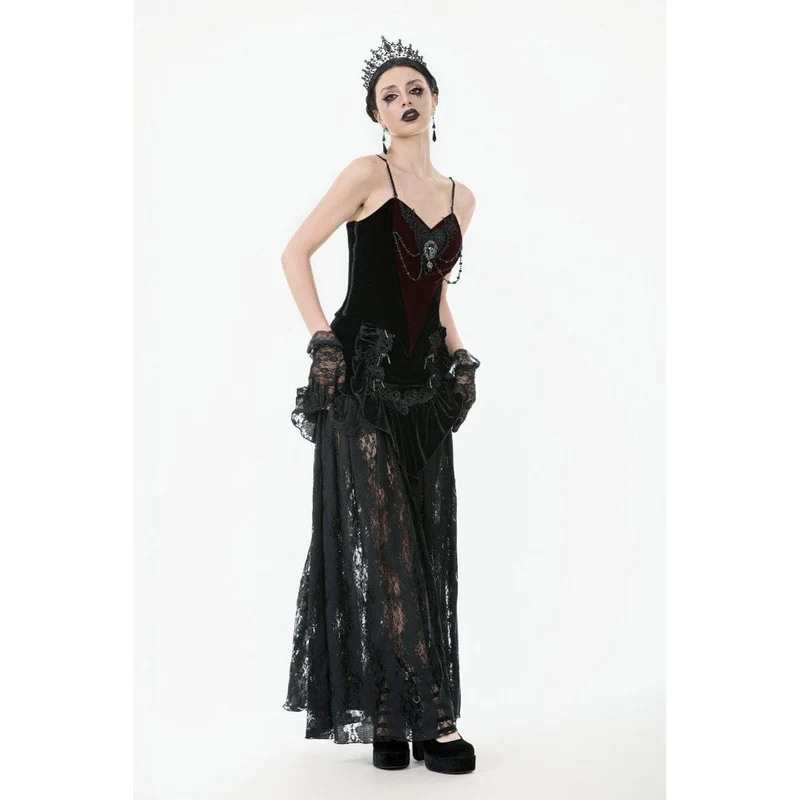 Gothic-Überbrustkorsett aus Samt mit Metallkette in Kontrastfarbe für Damen