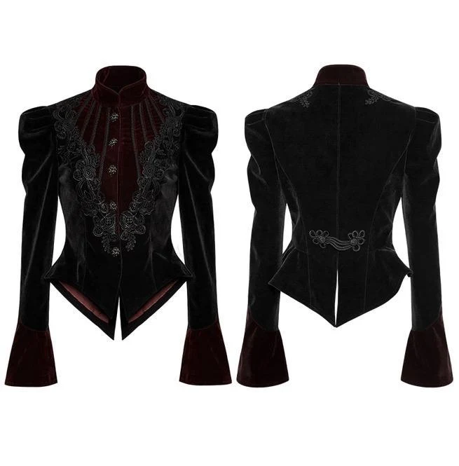 Frauen Gothic Stehkragen Forked Tail Velvet Jacken