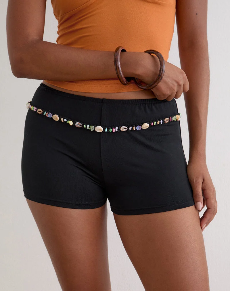 Nilo Micro-Shorts mit Muschelabsetz in Cupro-Schwarz