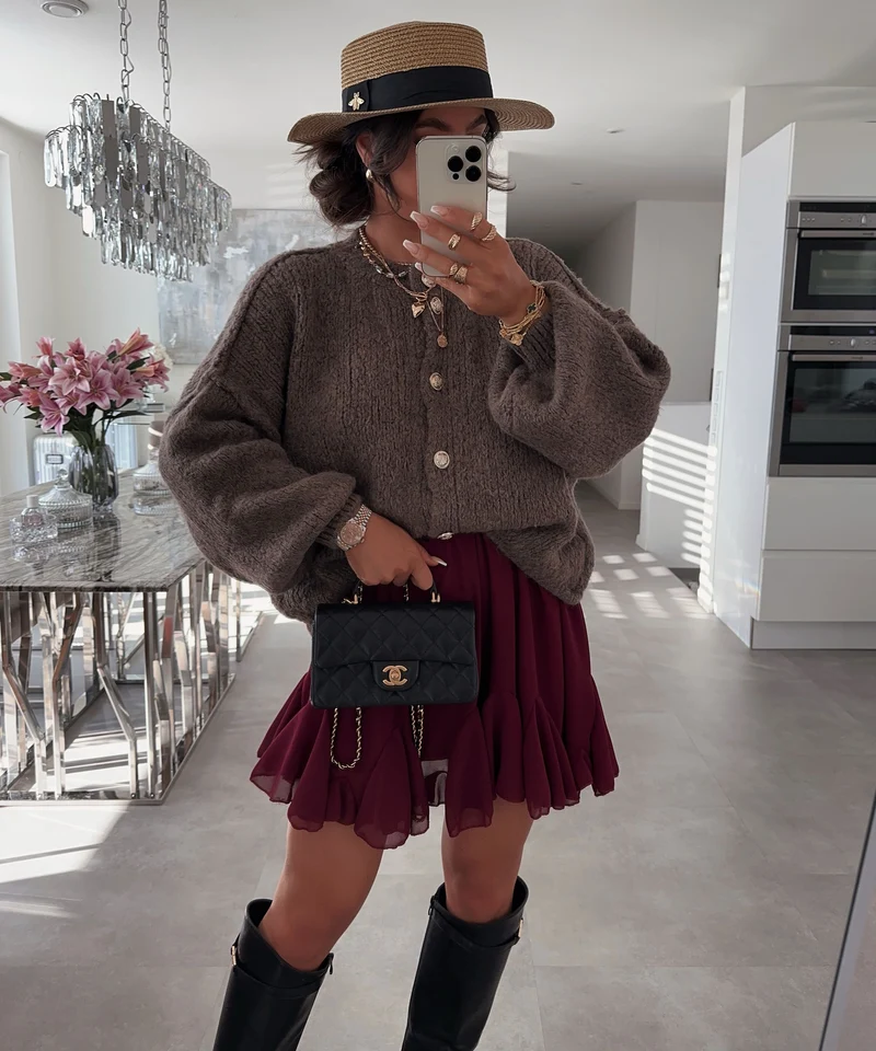 Oversize Strickjacke Jalsi Kurz Hellbraun