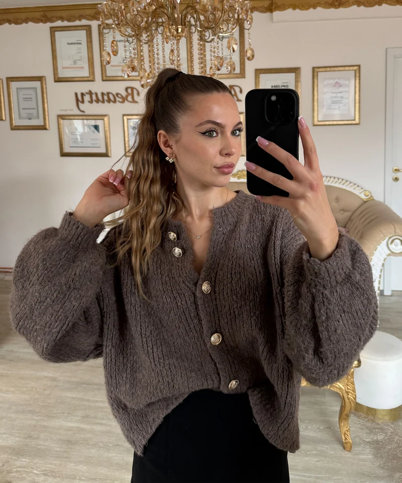 Oversize Strickjacke Jalsi Kurz Hellbraun