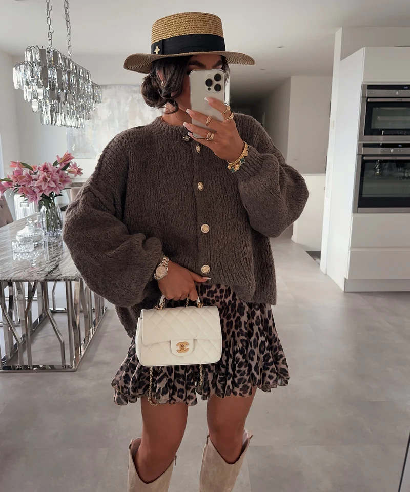 Oversize Strickjacke Jalsi Kurz Hellbraun