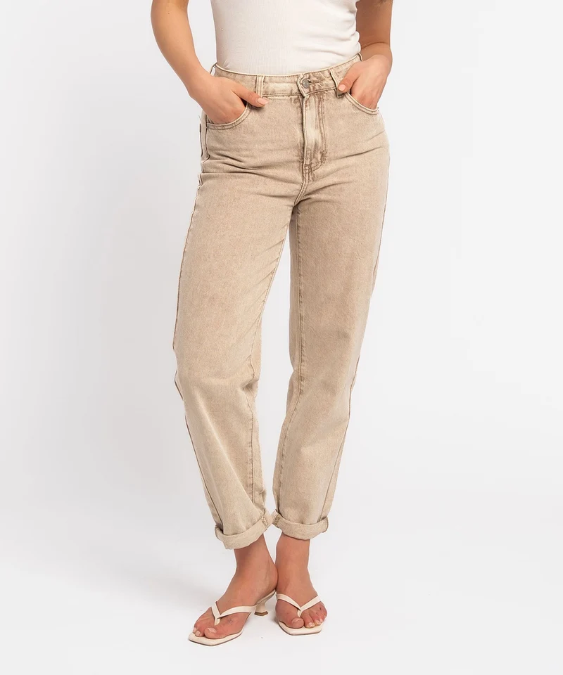 Stretch Mom Jeans Leava Dunkelbeige