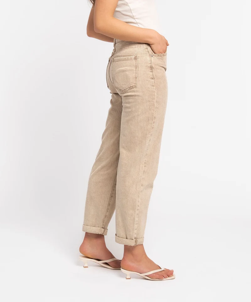 Stretch Mom Jeans Leava Dunkelbeige