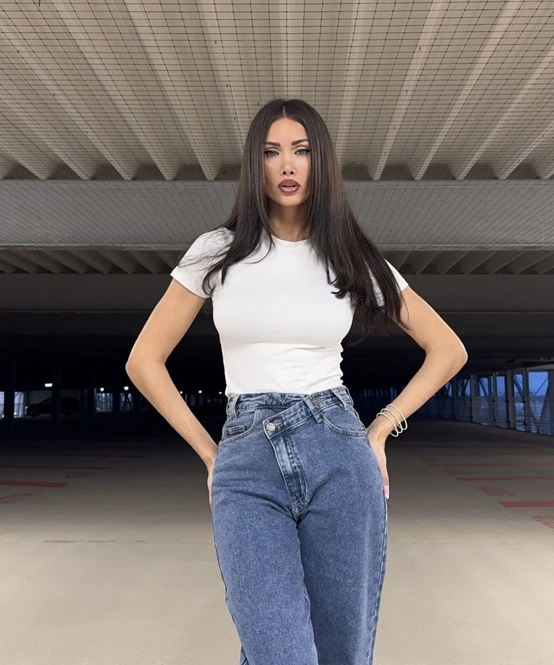 Stretch Straight Leg Jeans Galia Blau