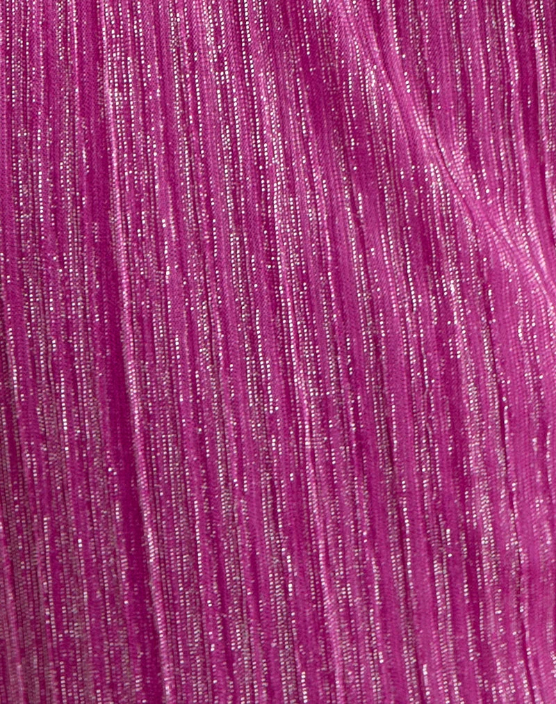 Cerita Minikleid mit Perlen in schimmerndem Plissee in Hot Pink