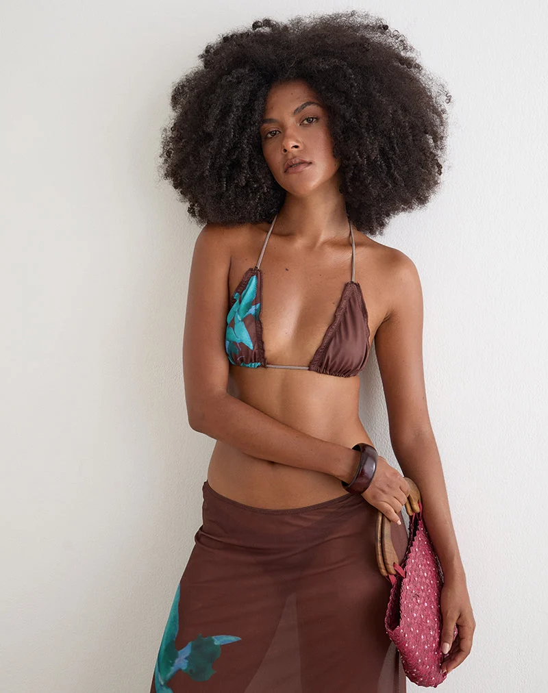 Pumyla-Bikini-Oberteil in Braun mit blauer Wüstenrose