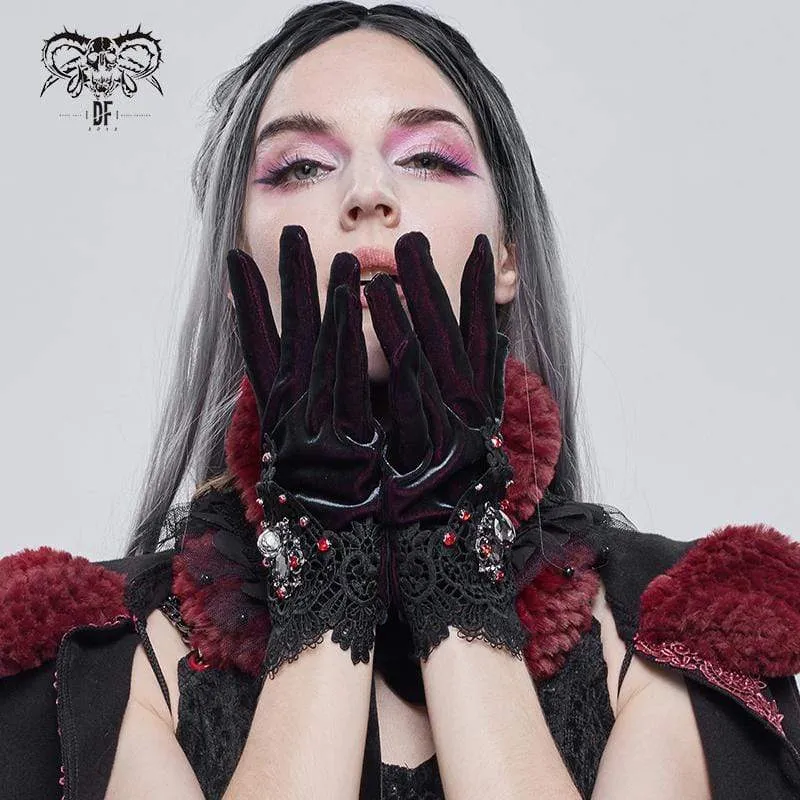 Gothic Handschuhe mit floralen Farbverlauf für Damen