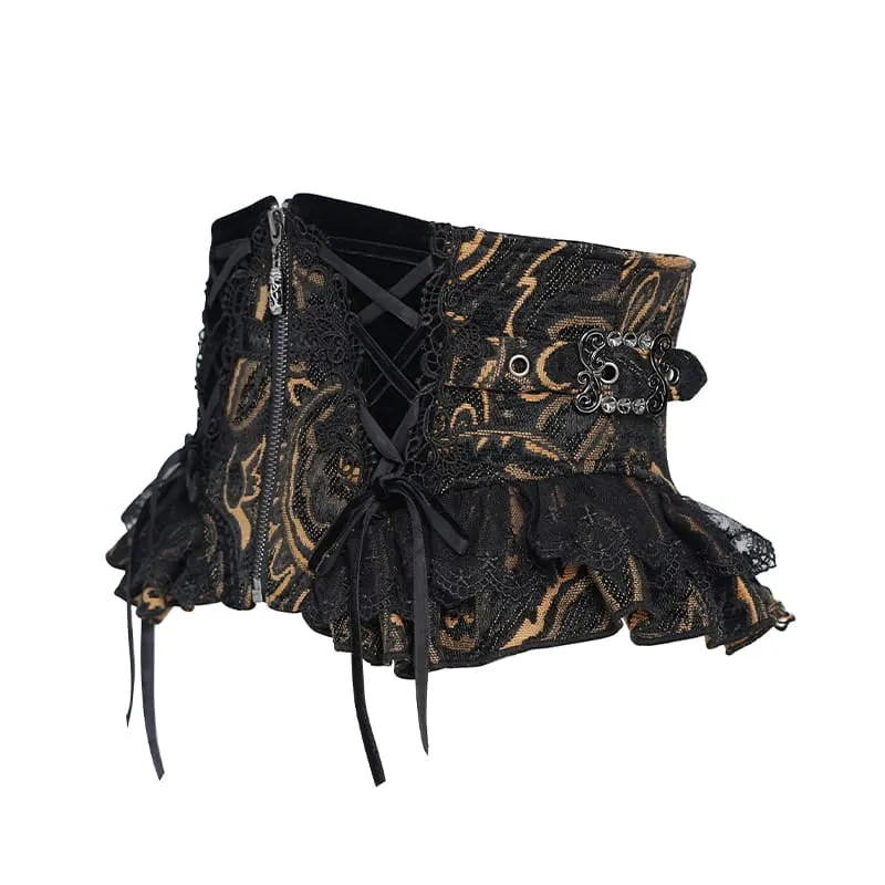 Gothic-Jacquard-Mieder mit Schnürung und Reißverschluss für Damen