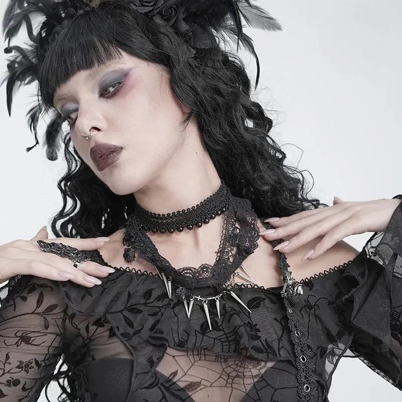 Gothic-Choker für Damen mit Perlen und Nieten, mehrlagig