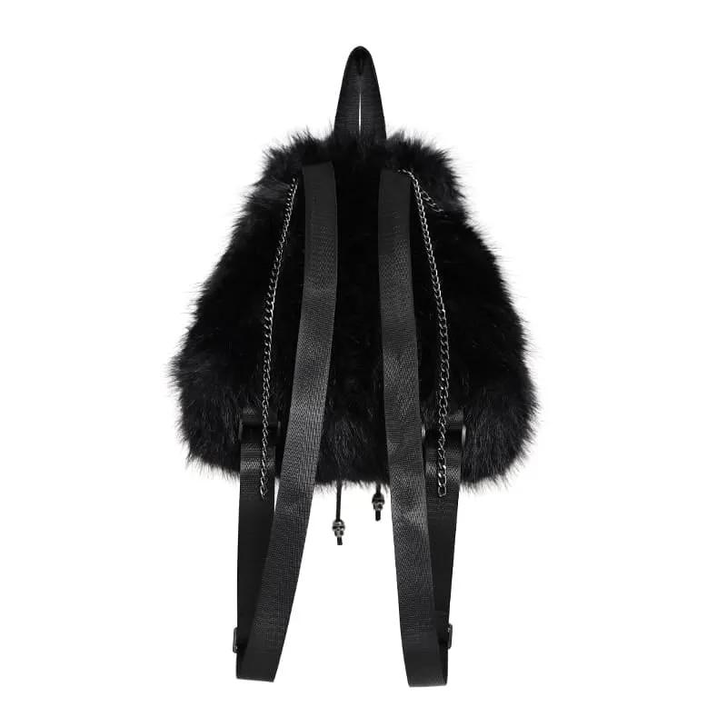 Schwarzer Gothic-Rucksack für Damen mit Plüschketten und Spinnenmotiv