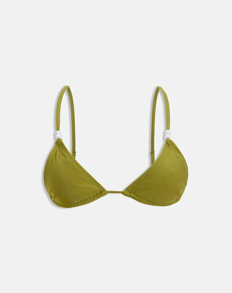 Padusi-Bikini-Oberteil in „Olive Shine“ mit Perlenverzierung