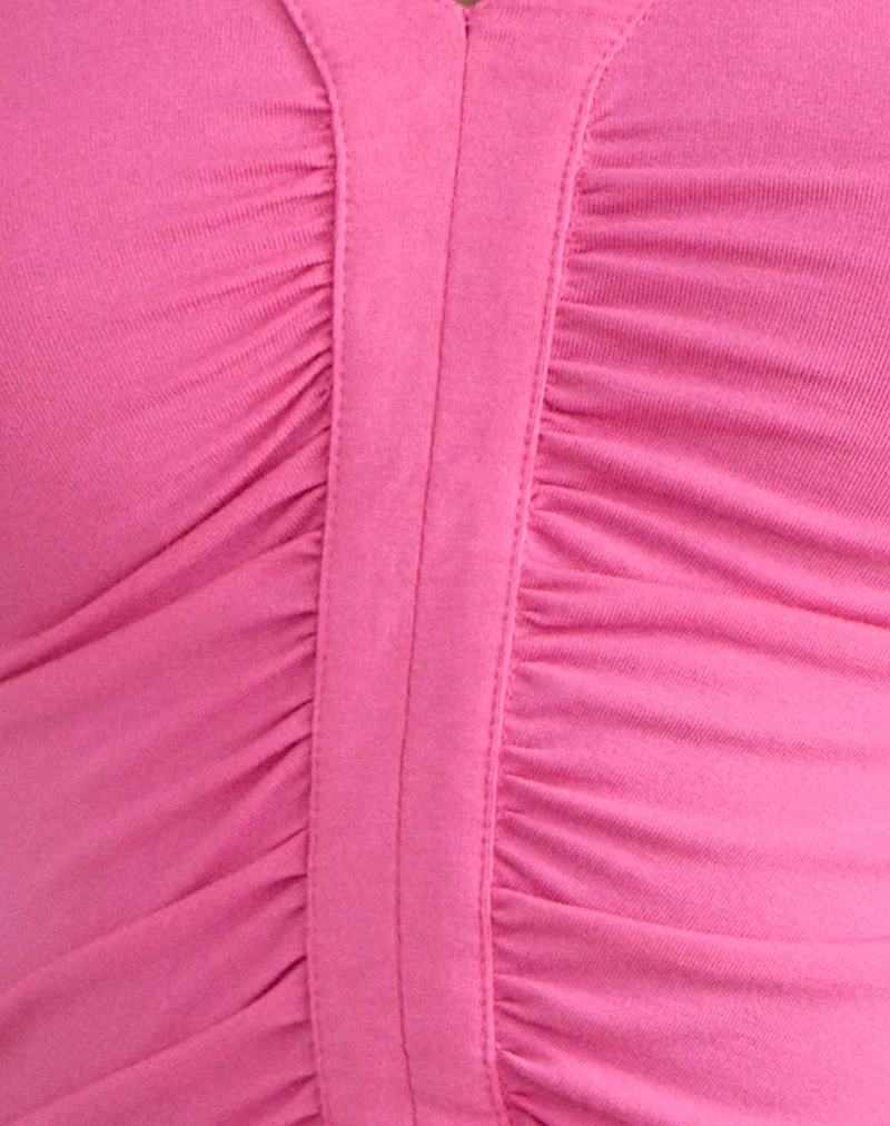 Delyn-Oberteil mit Rüschen und tiefem Ausschnitt in Deep Pink