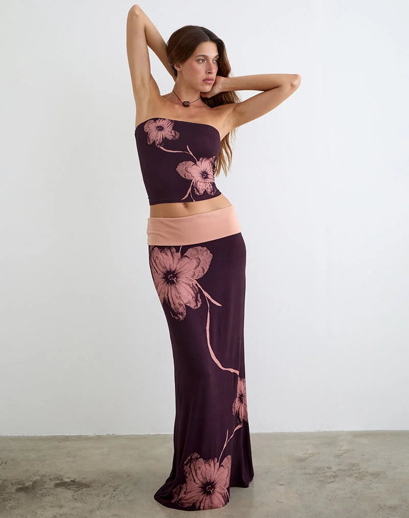 Shali-Bandeau-Top in Burgunderrot mit Blumen-Silhouette