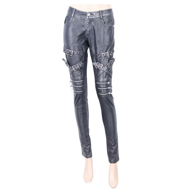 Dünne Punk-Lederhose für Damen