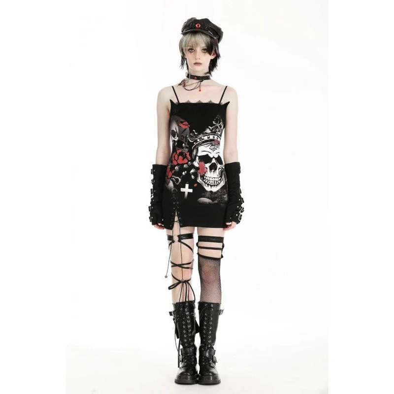 Gothic-Hexen-Slipkleid mit Totenkopf-Print für Damen