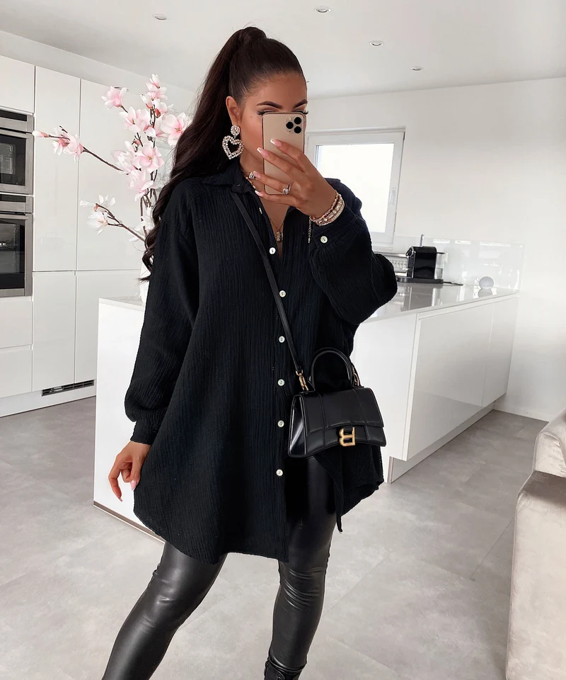 Oversize Musselin Bluse Freya Schwarz Lang