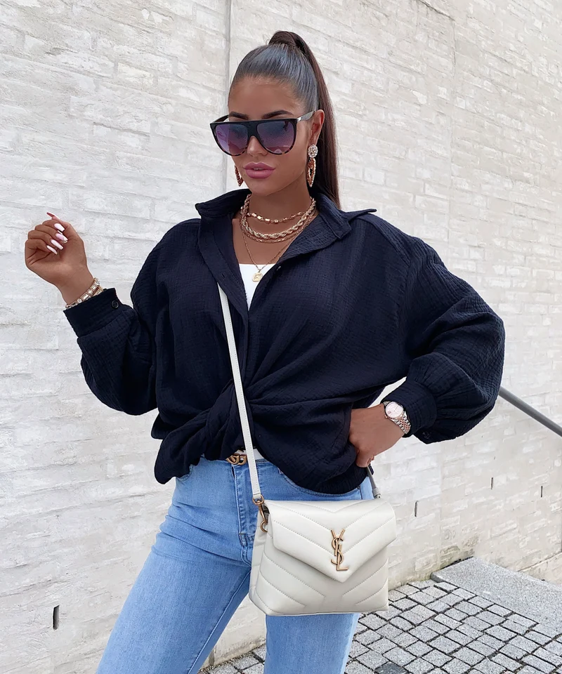 Oversize Musselin Bluse Freya Schwarz Lang