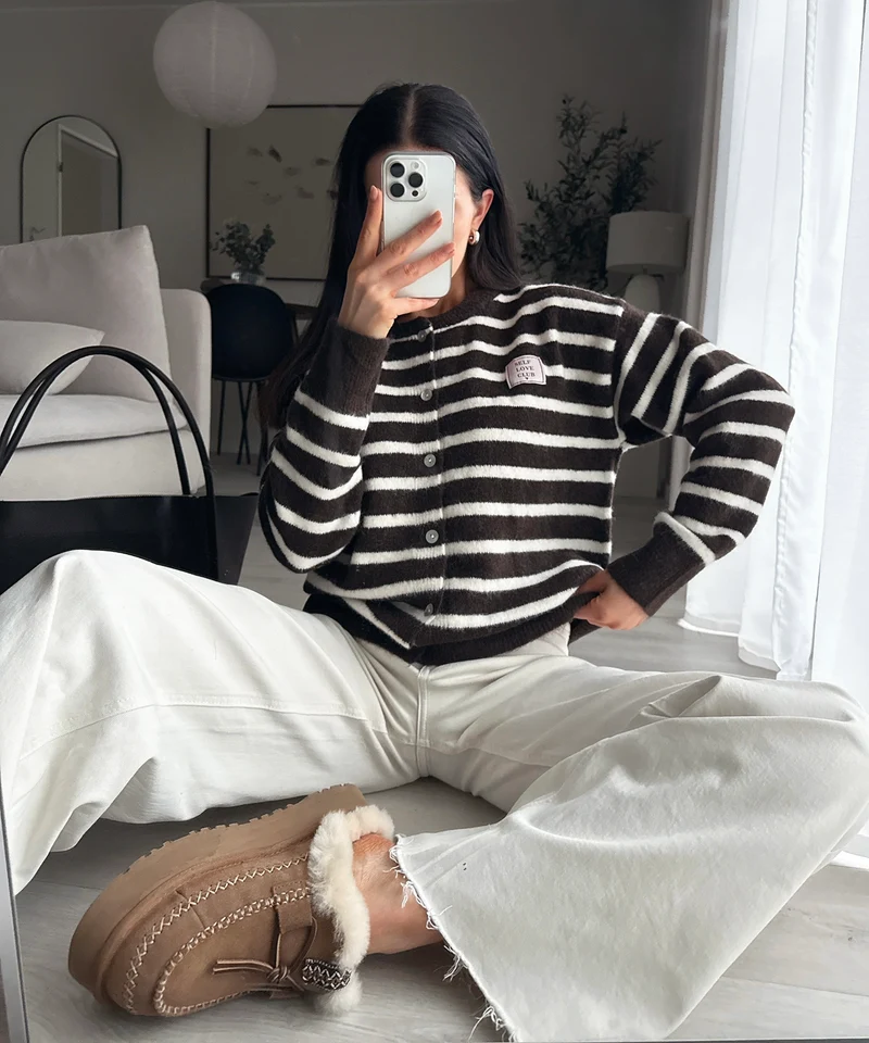 Cardigan Self Love Streifen Braun