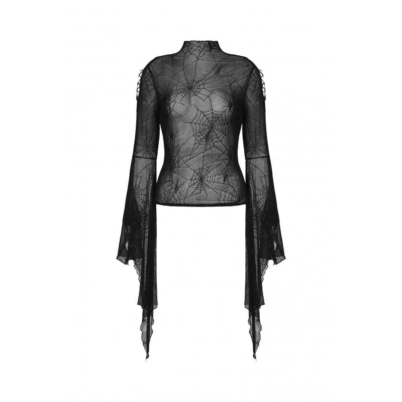 Gothic Flared Sleeved Spider Web Sheer Shirt für Damen