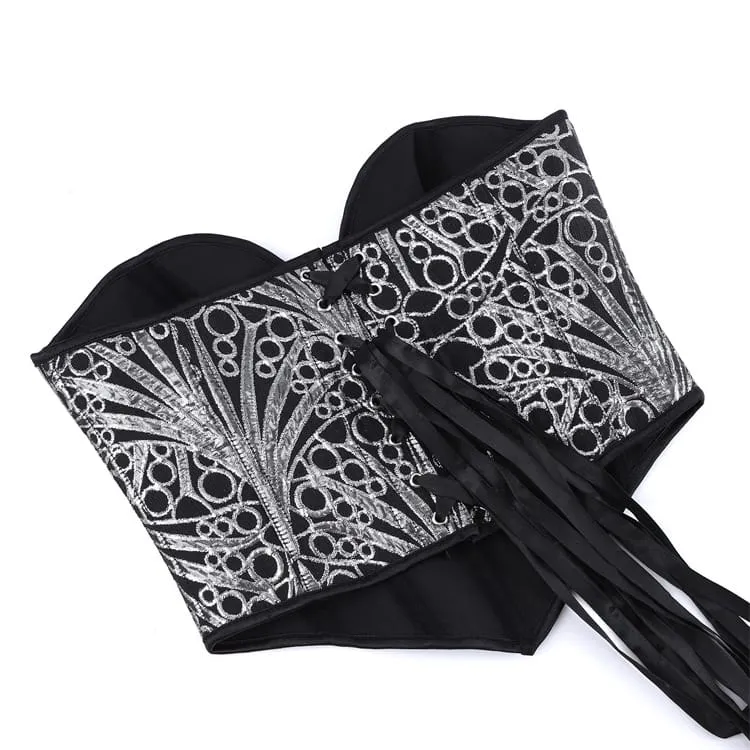 Gothic-Herz-V-Ausschnitt Jacquard-Schnürkorsett für Damen mit Überbrustumfang
