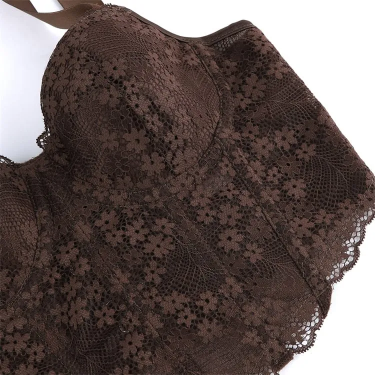 Gothic-Korsett für Damen mit unregelmäßigen floralen Spitzenbändern und Überbrustumfang