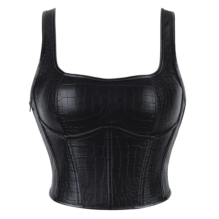 Gothic-Korsett für Damen mit Krokodilprägung und Überbrustriemen