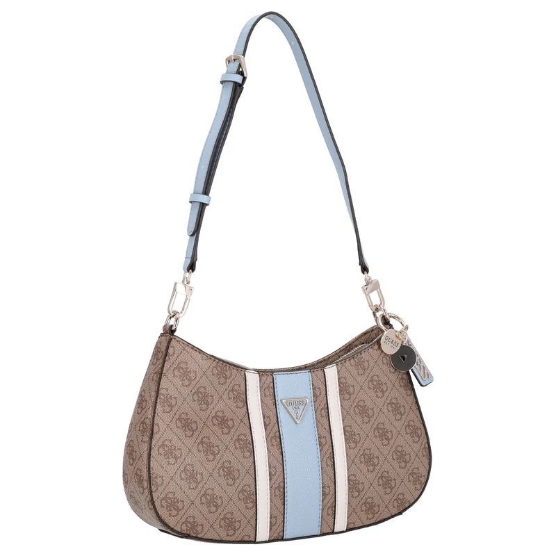 Guess Noelle II Top Zip - Bolso de hombro 29 cm (latte logo/light blue)
