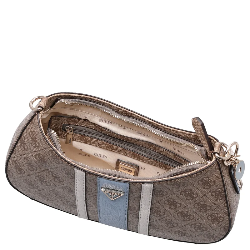 Guess Noelle II Top Zip - Bolso de hombro 29 cm (latte logo/light blue)