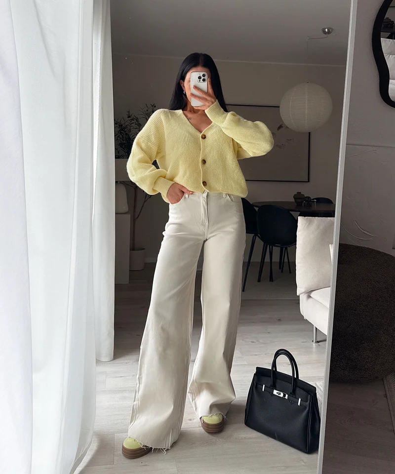 Extra Long Stretch Mid Waist Wide Leg Jeans Zerra Beige