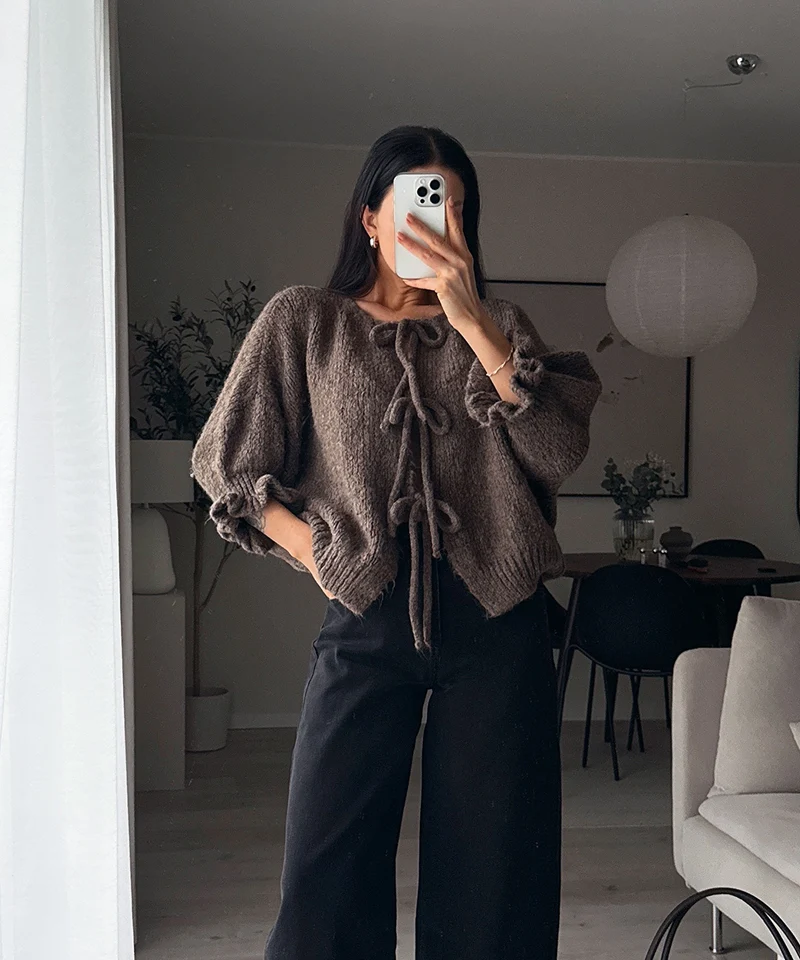 Cardigan Schleife Fia Dreiviertel Braun
