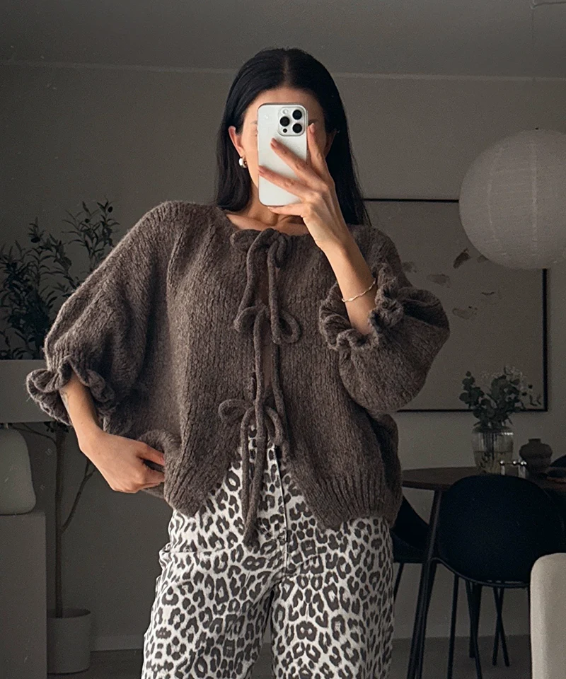Cardigan Schleife Fia Dreiviertel Braun